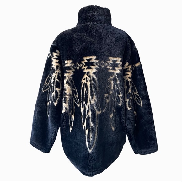Vintage Jackets & Blazers - Vintage Faux Fur South Western Feather Style Zip Up Jacket Size Large